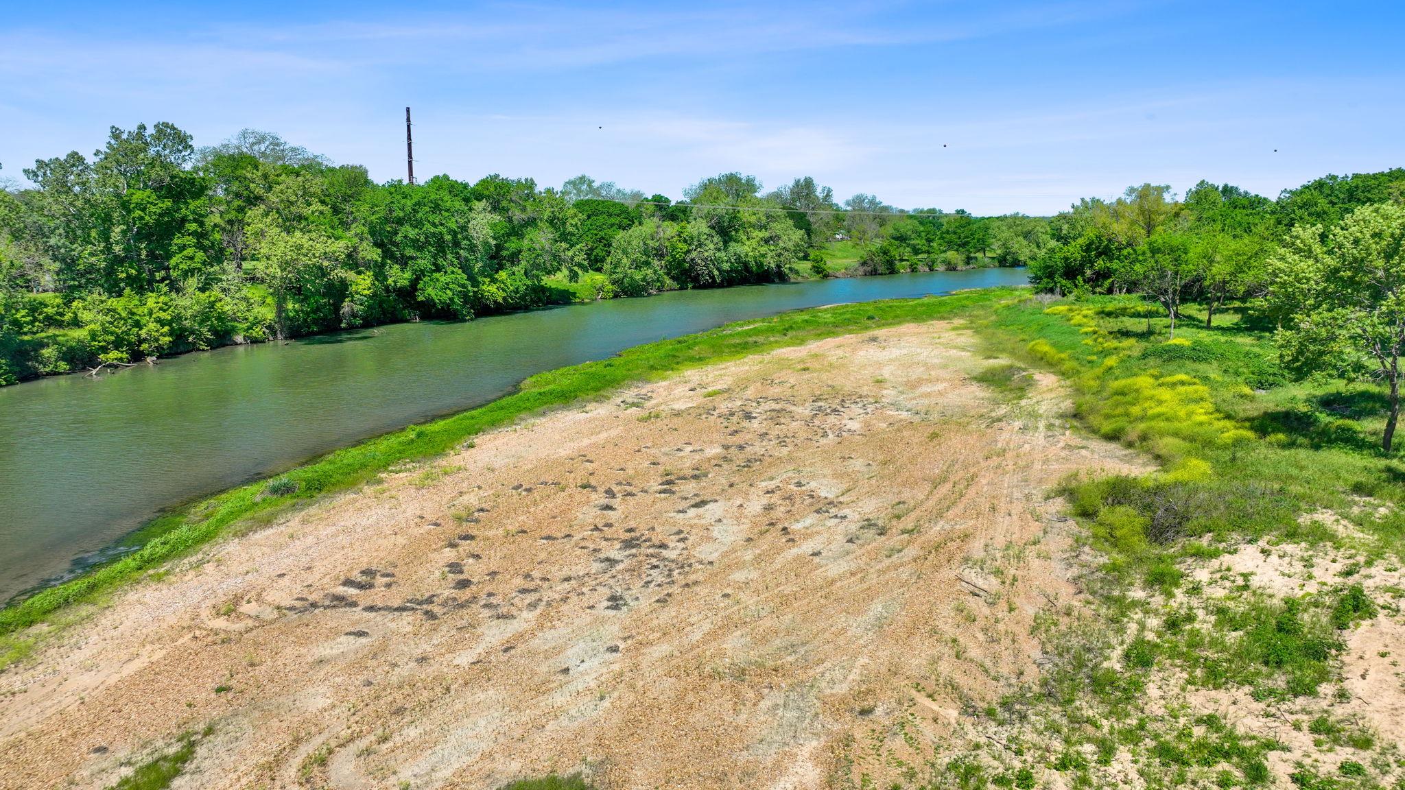 Aerial view of river sandy bank