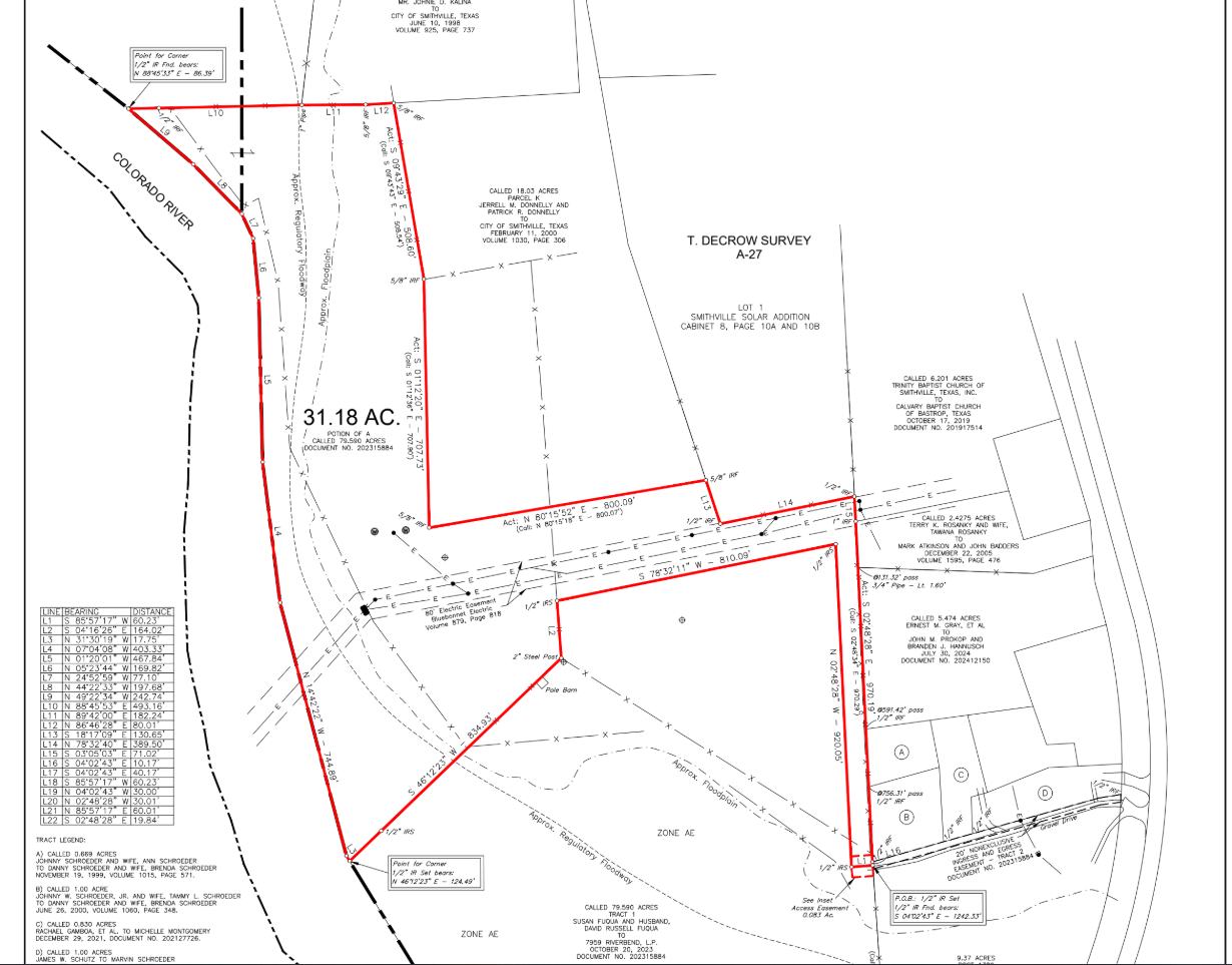 Property survey map — 31.18 acres, Smithville TX